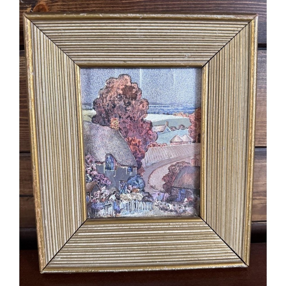 Vintage MCM Ernest Boyle Uden 1960 Framed Metallic Foil Picture Small 7x6
